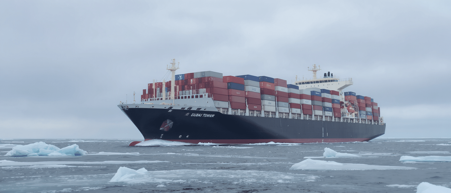 découvrez le « dubai tower », premier porte-conteneurs chinois, qui emprunte pour la première fois la route arctique pour relier la chine à l'europe, révolutionnant ainsi le transport maritime international.